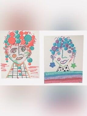 Button Art Duo Canvas Set - Coral, Teal & Lavender Faces 8 x 10
